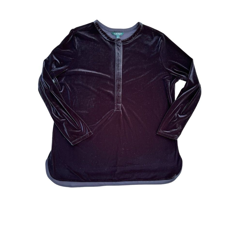 Lauren Ralph Lauren‎ Black Velvet Tunic Stretch Top Long Sleeve Elegant, Size 2X